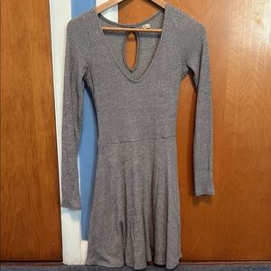 Hollister Gray V-Neck Fit and Flare Long Sleeve Dress